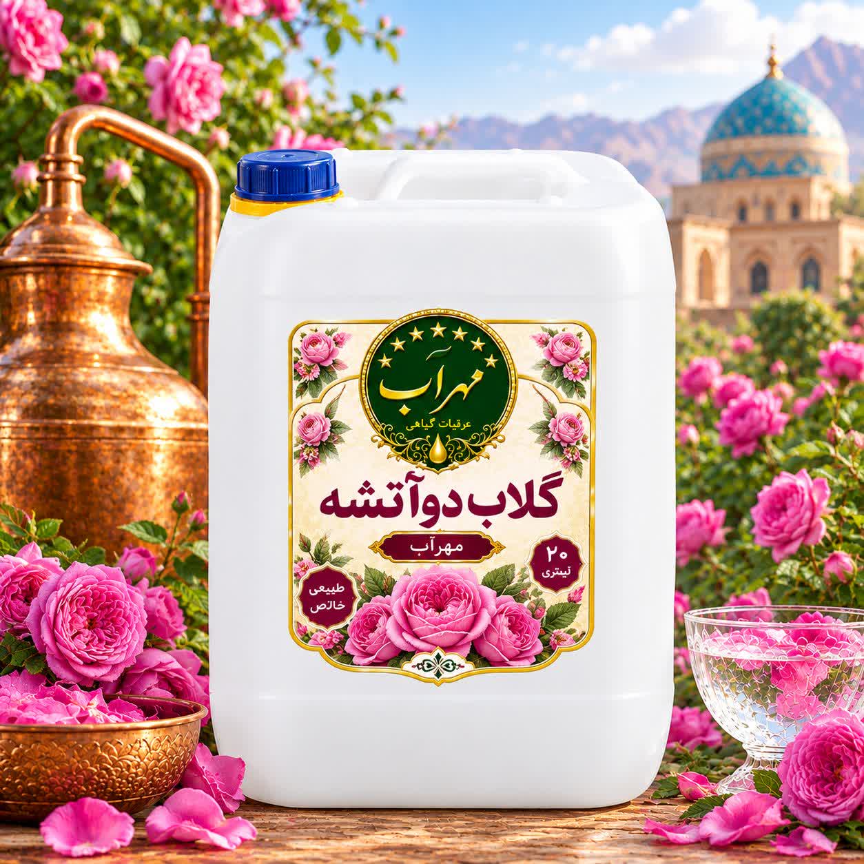 گلاب دوآتشه اصل کاشان 24 عیار 20 لیتری